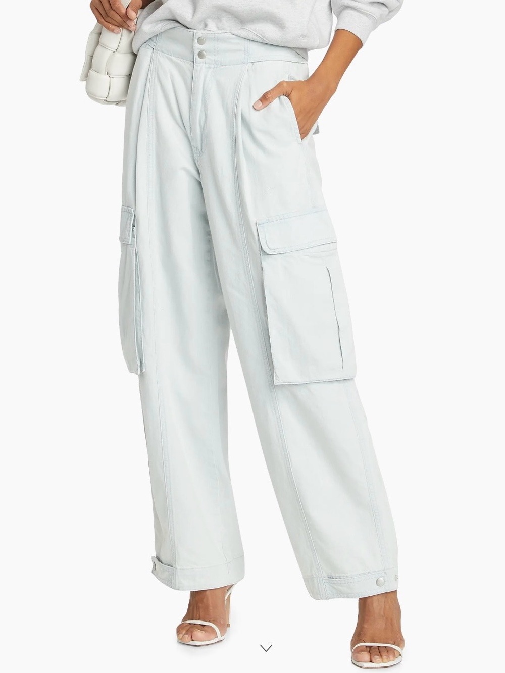 Frame Wide Leg Cargo Jeans Ankle Straps Light Wash Sz 29